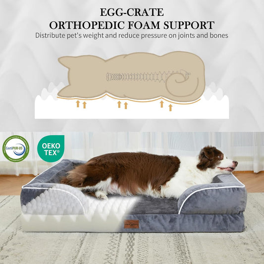 Comfort Expression Dog Beds for Extra Large Dogs, Waterproof Orthopedic Dog Bed Jumbo Breed, PV Washable Dogs Sofa with Removable Cover & Non-Slip Bottom(Dark Grey)
