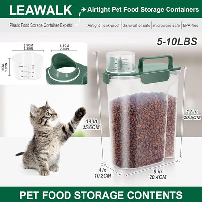 5-7Lbs Cat Dog Storage Container, Portable Pet Food Containers with Upgraded Large Spout and Cup, Small Animal Kibble Dispenser for Bird Seed, Oatmeal, Rice, Flour, Brown Sugart-Dark Green