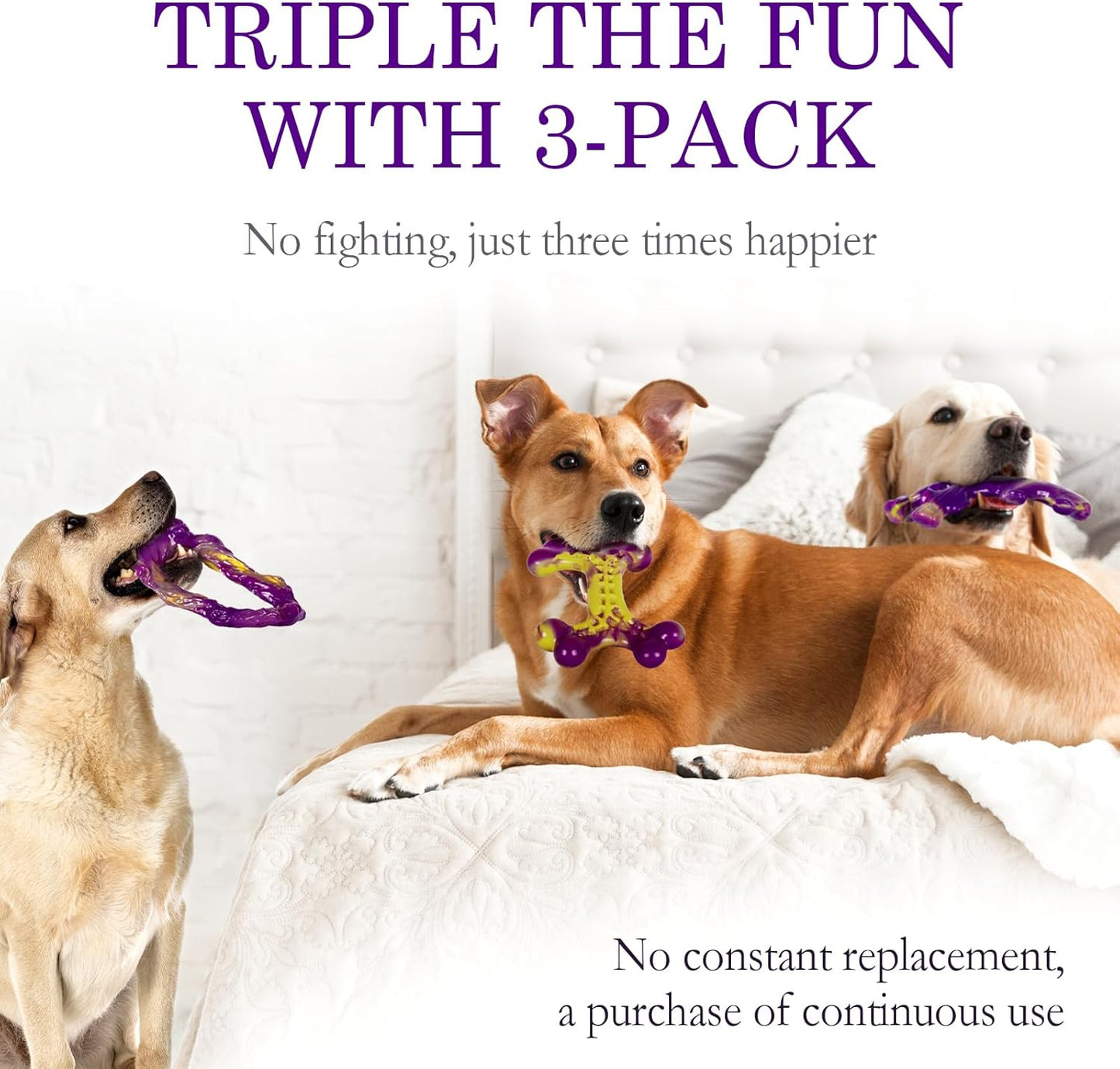 Tough Dog Toys for Aggressive Chewers 3 Pack, Indestructible Dog Toy for Large Dogs, Bacon Flavored, Keeps Dogs Busy
