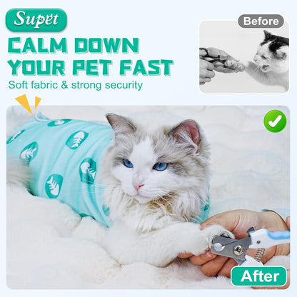 Supet Cat Wrap for Cutting Nails, 2025 Self-Adherent Cat Grooming Wrap, Anti-Escape Calming Cat Swaddle Wrap for Medicine, Nail Clipping, Teeth Brushing, Ear Cleaning