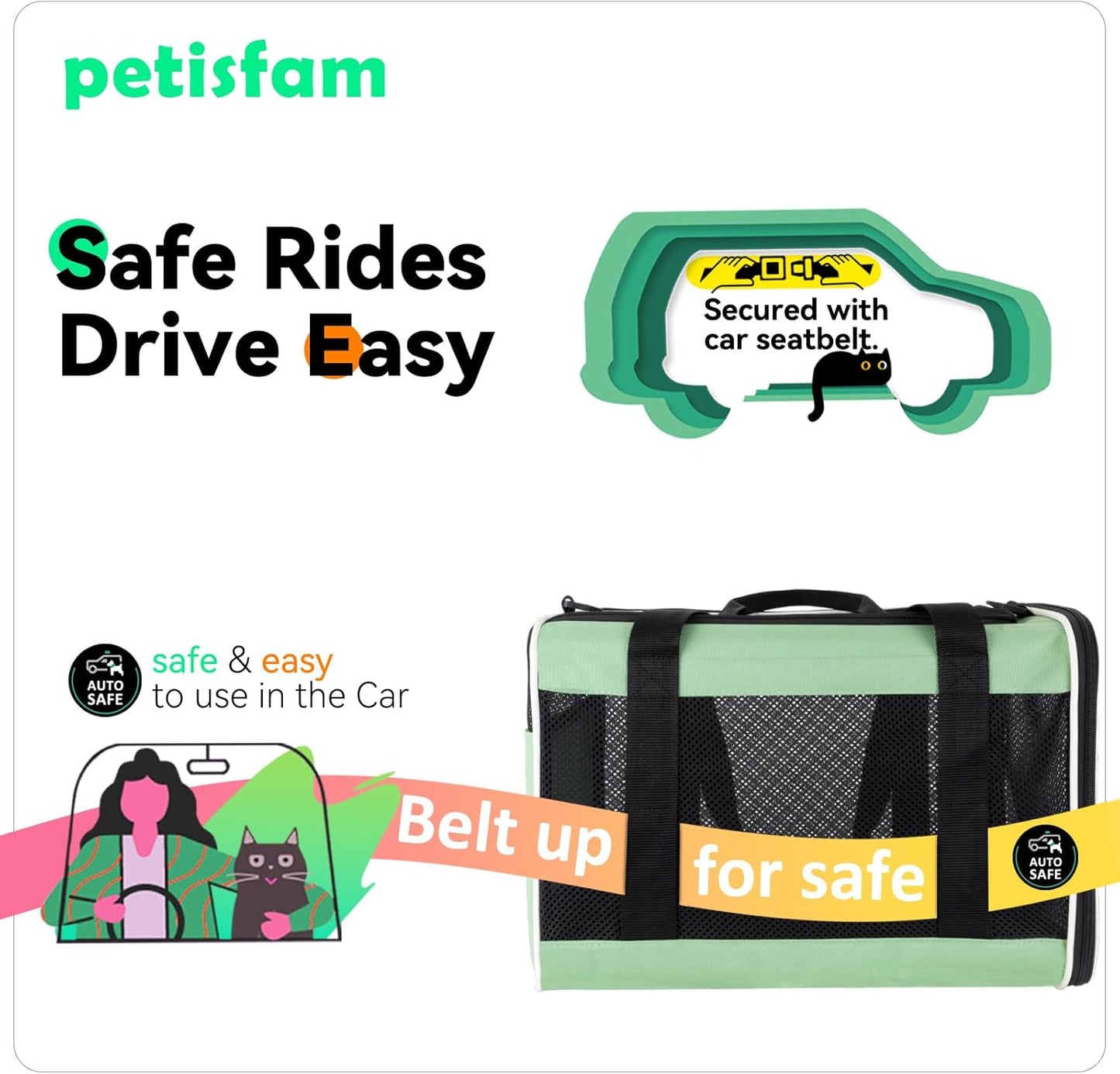 petisfam Easy Load Pet Carrier for Large, Medium Cats, 2 Cats and Small Dogs with Comfy Bed. Easy to Get Cat in, Escape Proof, Easy Storage, Washable, Safe and Comfortable for Vet Visit and Car Ride - Pawvie