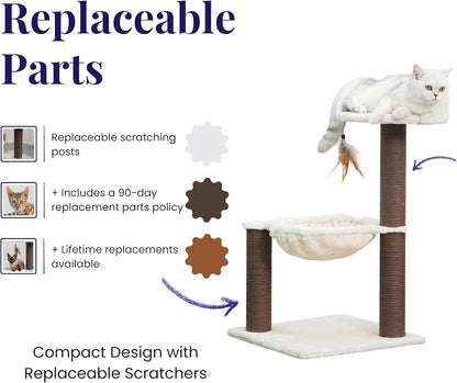 Catry Nirvana 3-Level Kitten Tree with Plush Perch, Soft Hammock, and Paper Rope Scratching Posts, Minimalist Cat Furniture for Climbing, Scratching & Resting, Ideal for Kittens & Small Cats, Beige