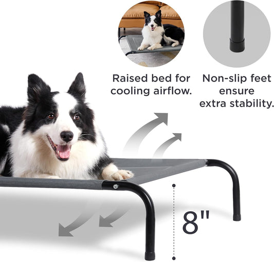Bedsure Outdoor Elevated Dog Beds for Small Dogs, Portable Indoor & Outdoor Cooling Raised Cot Pet Hammock Bed with Skid-Resistant Feet, Frame with Breathable Mesh, Grey, 35 inches