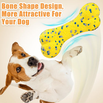 7.28" Indestructible Large Bone Balls for Aggressive Chewers Durable Stick Bouncy Interactive Chew Toy for Dogs Fetch Game Lightweight Floating Outdoor Training, Yellow