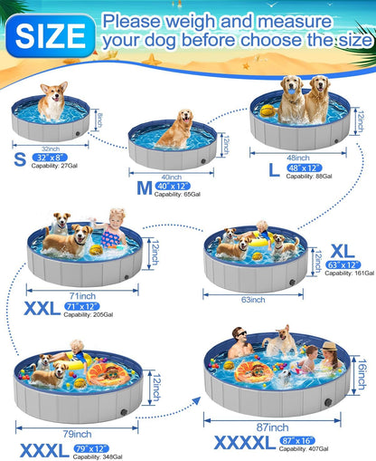 Dog Pool for Large Dogs, Foldable Plastic Pool for Dogs Slip-Resistant (XL - 79'' x 16'')