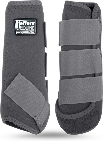 Jeffers Equine Protective Horse Boots 1 Pair Grey - Safe Neoprene Leg Guards & Comfortable Fit, Durable Strap Closures, Front & Hind Support, Equestrian Accessories for Travel & Riding - Medium