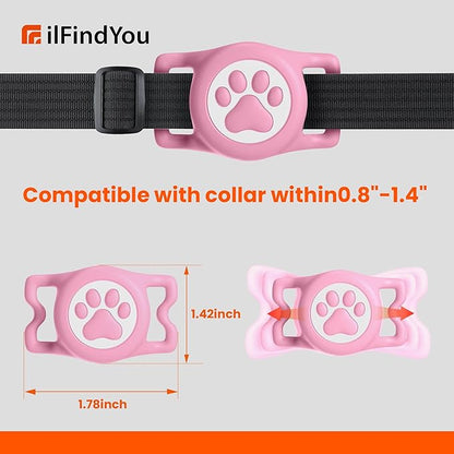 IP68 Waterproof for AirTag Dog Collar Holder, Silicone Air Tags-2 Pack for Apple Dog AirTag Holder(PinkxPurple)