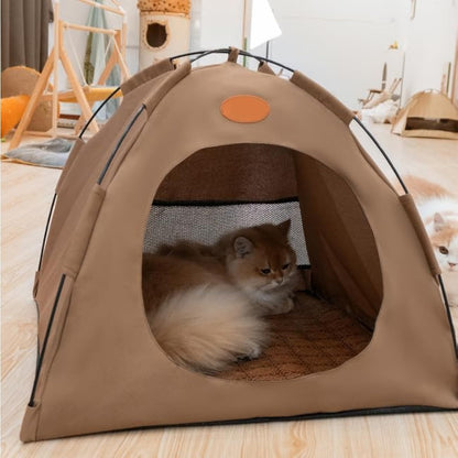 BreezyDen Pop-Up Pet Tent – Portable Indoor/Outdoor Cat Tent, Waterproof Pet Hideaway for Cats & Small Dogs with Mesh Window, Anti-Slip Base & Washable Design (White, S (4 catties Kitten))