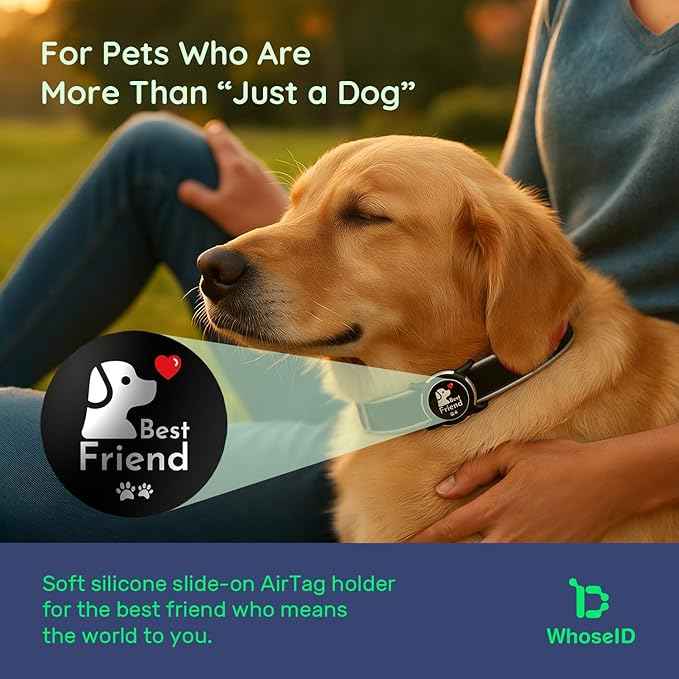 Dog AirTag Holder for Dog Collar, Soft Silicone Slide-On Case for Apple AirTag, No-Dangle Quiet Protective Holder with High-Contrast Message Designs