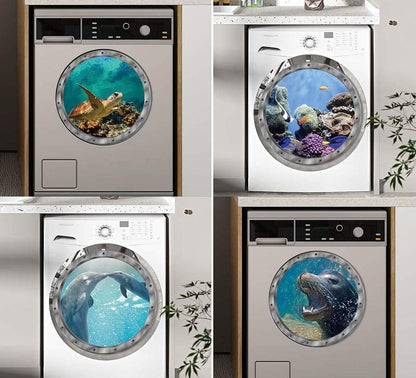 4 PCS Removable 3D Under The Sea Nature Scenery Wall Decals - Animals Wall Sticker Home Wall Art Decor for Bathroom Bedroom Door Kids Baby Nursery Room - Includes Turtles, Dolphins, Sea Lions, Coral