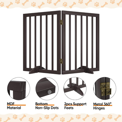 Freestanding Foldable Dog Gate 2 Panel,Fully Assembled Dog Gates for Doorways, Wooden Pet Gates for The House, 24-inch Tall Pet Gate Indoor