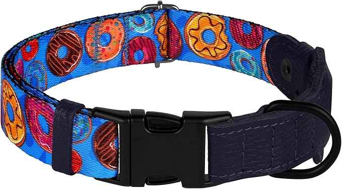AirTag Dog Collar with Metal Buckle - Printed Nylon Soft Leather Dog Collar with Apple AirTag Holder - Secure Tracking GPS Pet Collars for Girl Boy Small Large Dogs (XS, 9"-12" Neck Fit, Donuts)