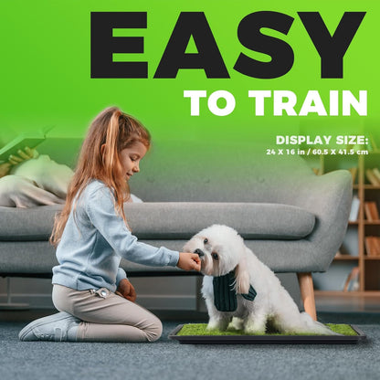 Hompet Dog Grass Pad with Tray Large, 24"x16", 2 Reusable Artificial Turf for Dogs Potty, Waterproof Non-Slip Washable Pee Pads, Quickly Absorbency Portable Dog Litter Box for Indoor/Outdoor Use