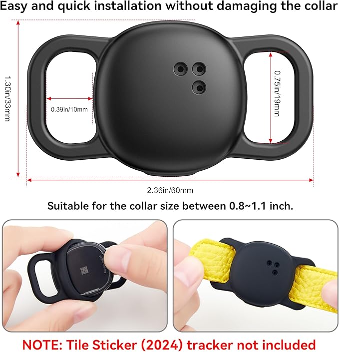 DDJ 2-Pack Cat Collar Case for Life360 Tile Sticker (Small Tracker)–NOT Compatible with Tile Mate/Pro–Silicone Protective Holder for Dog/Pet Collar, Ultra Durable, Easy Installation, Lightweight,Black