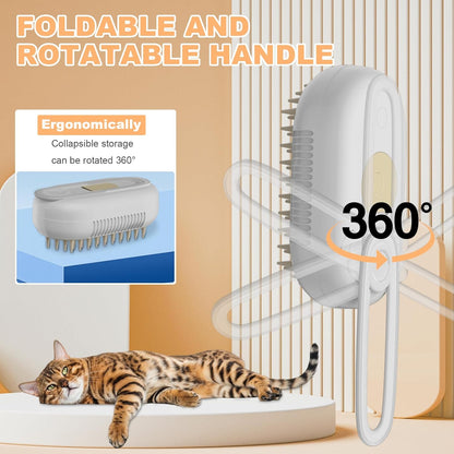 4 in 1 Cat Steam Brush for Shedding，Rechargeable Steam Pet Brush With Rotating Handle for Massaging, Self-Cleaning, and Pet Hair Removal for Long and Short Hair of Cat and Dog （Beige）