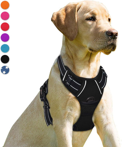BARKBAY No Pull Dog Harness Front Clip Heavy Duty Reflective Easy Control Handle for Large Dog Walking(Black,XL)