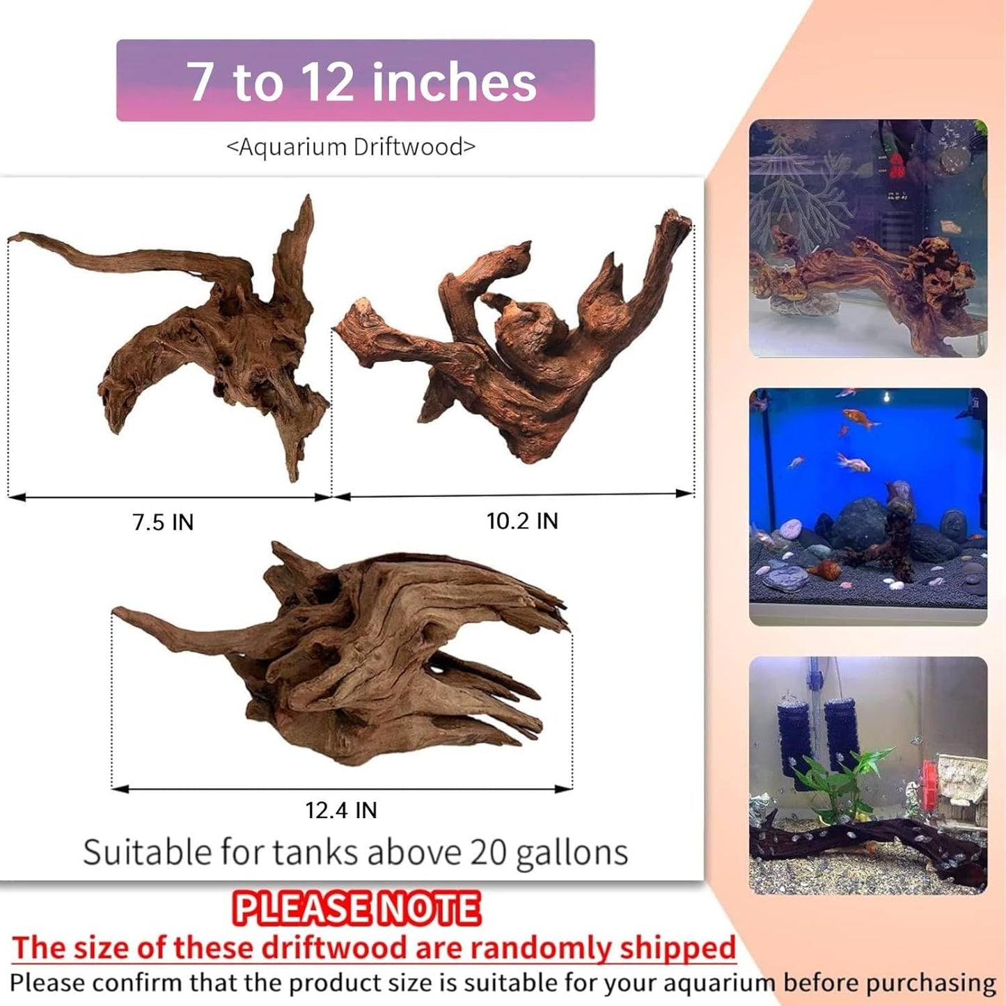 Hamiledyi 3 Pcs Natural Driftwood for Aquarium 7-12 Inch Driftwood Branches Bearded Dragon Accessories Reptiles Aquarium Decoration Assorted Size Natural Habitat Decor Wood for Lizad