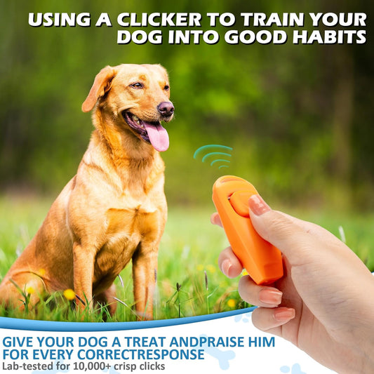 2-in-1 Dog Training Clicker Whistle for Training and Recall, Training Accessories for Puppy, Cats, Horses & Small Animals - 2 Pack with Lanyard, Reward Your Pets Efficiently(Pink + Orange)