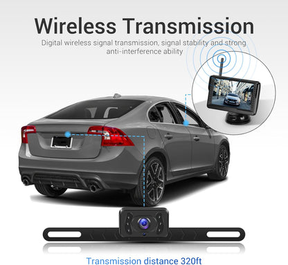 Hikity Wireless Backup Camera 5 Inch Rear View Camera Monitor Kit-Digital Stable Signal, DIY Guide Lines, IP69 Waterproof, Super Night Vision, Wireless Reverse Camera for Cars