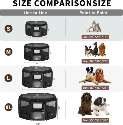 DONORO Dog Playpen Portable Pet Play Pens for Small Dog/Cat/Rabbit/Chicks, Cat Playpen Indoor/Outdoor with Carring Case, Removable Zipper Top and Bottom (Black, Small (29"x29"x15"), 8)