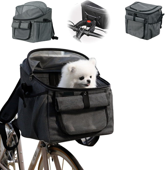 Qivine Dog Bike Basket, Oxford Cloth Dog Basket for Bike with Adjustable Mesh Windows, 11 Lbs Portable Dog Carrier for Bike with Widen Shoulderpad, Bicycle Basket Bag for Dogs and Cats - Pawvie