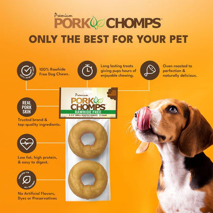 Pork Chomps Roasted Pork Skin Dog Chews, 3-inch Donuts, 2 Count (Pack of 2)