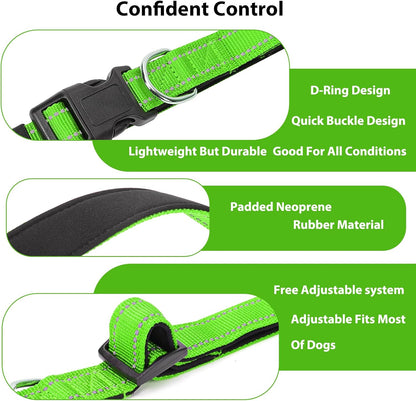 Reflective Dog Collar Padded with Soft Neoprene Breathable Quick Release Basic Dog Collars for Large Dogs Green Boy Girl