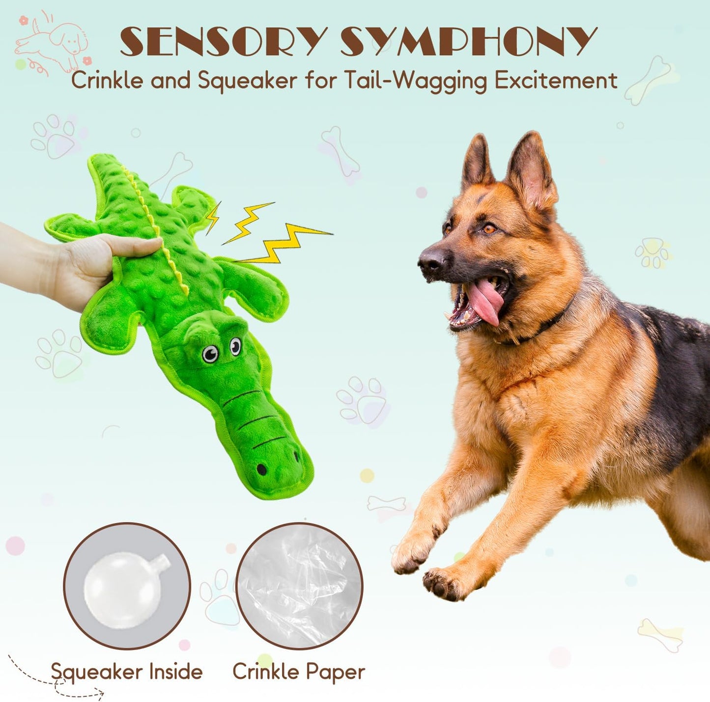 No Stuffing Dog Squeak Toys- Chew Toys for Small Medium Large Breed- Durable Puppy Teething Interactive to Keep Them Busy- Best Birthday Gift(Crocodile)