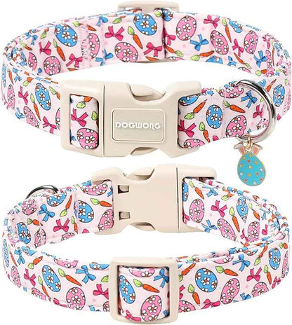 DOGWONG Easter Dog Collar-Cute Pink Easter Egg Dog Collar, Easter Cattot Collars Puppy Collar Gifts with Quick Release Buckle for Girl&Female Dogs,XL