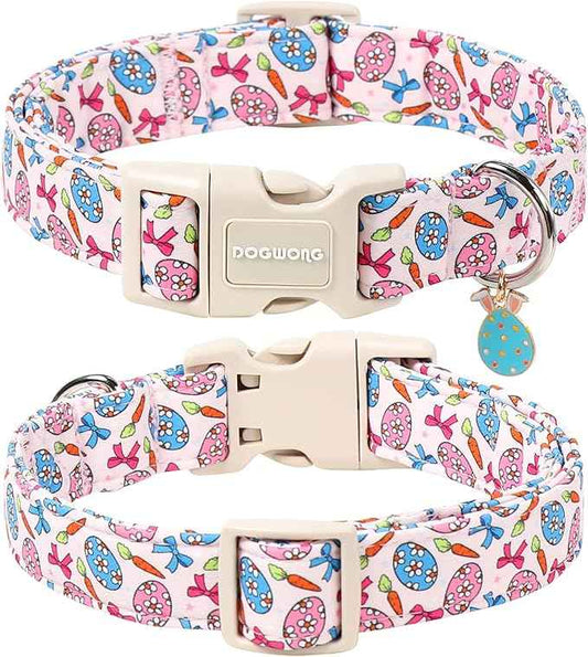 DOGWONG Easter Dog Collar-Cute Pink Easter Egg Dog Collar, Easter Cattot Collars Puppy Collar Gifts with Quick Release Buckle for Girl&Female Dogs,M