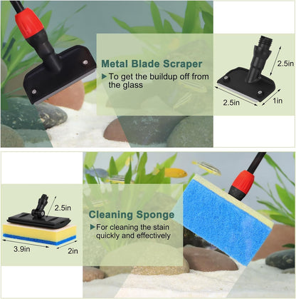hygger Easy Clean Fish Tank Cleaner, 6 in 1 Aquarium Cleaning Tools Kit with Extendable Handle Algae Scraper Sponge Scrubber Firm Scrub Brush Fish Net Gravel Rake for Acrylic & Glass Tank
