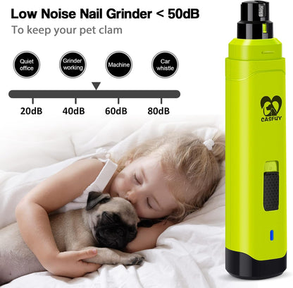 Casfuy Dog Nail Grinder Upgraded - Professional 2-Speed Electric Rechargeable Pet Nail Trimmer Painless Paws Grooming & Smoothing for Small Medium Large Dogs & Cats (Green)