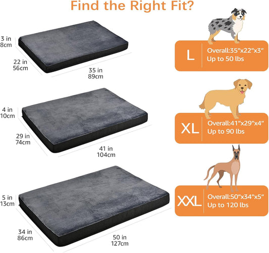 Amazon Basics Dog Bed with Cooling Gel Memory Foam, Pressure-Relief Support for Dogs up to 90lbs, Non-Slip Bottom, Machine Washable Cover, Extra Large Sized (41" x 29"), Grey