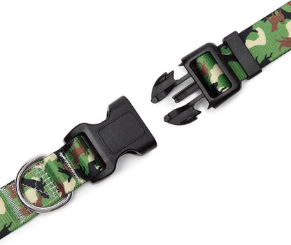 Mercano Adjustable Dog Collar - Special Design Patterns, Soft Nylon Comfortable Durable Pet Collar for Small Medium Large Dogs (M, Dog Camouflage Green)