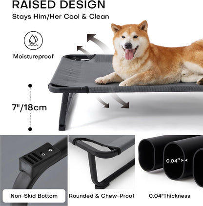 Made4Pets Elevated Cooling Dog Bed for Small Medium Dogs – Raised Pet Cot with Breathable Mesh, No-Slip Feet, Chew-Resistant Frame, Portable Indoor & Outdoor Dog Hammock Bed, 32"x25", Gray