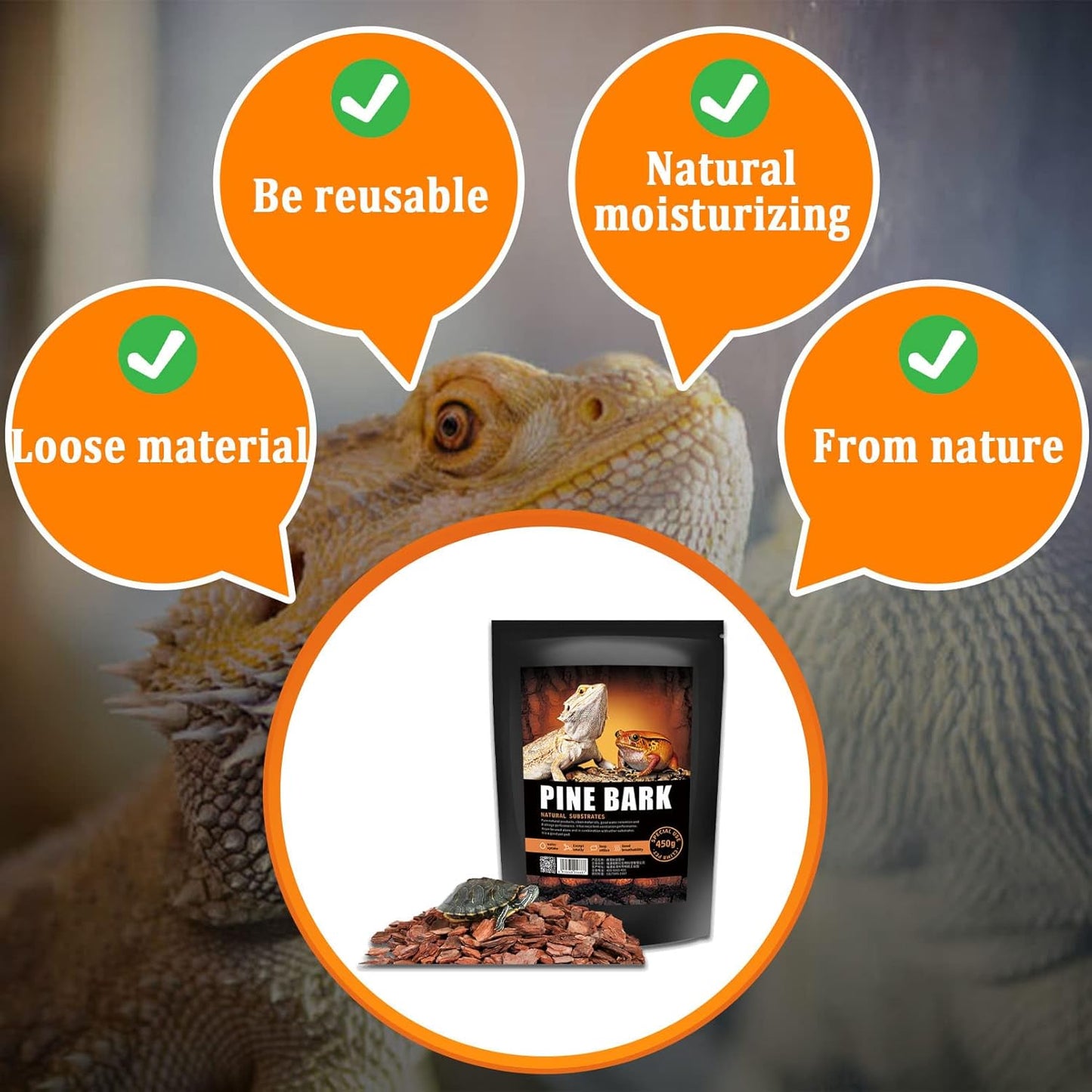 BNOSDM Reptile Cork Bark Substrate Bedding Tortoise Natural Cork Wood Chips Reptile Breeding Bedding Habitat Decor for Ball Python Lizard Snake Spiders Geckos Bearded Dragons Hermit Crabs （0.99LB）