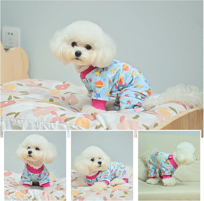 BEAUTYZOO Dog Pajamas Small Sized Dog, Summer Doggie Pajamas for Boy Girl, Soft Strechy Cotton Puppy Pjs Jammies Onesies for Men Women, Pet Jumpsuit Body Suit Cat Apparel Clothes, Blue XS