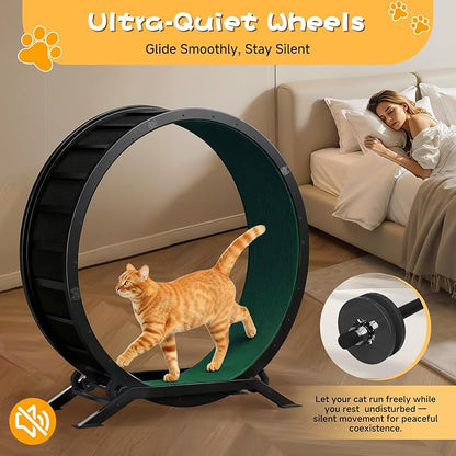 GTRACING Cat Wheels, 40" Diameter, Large Cat Exercise Wheel for Indoor Cats cat Treadmill Metal with Detachable Carpet & Teaser/Stickers, Ultra-Quiet Scroll Wheel with Latch, Safe and Stable, Green