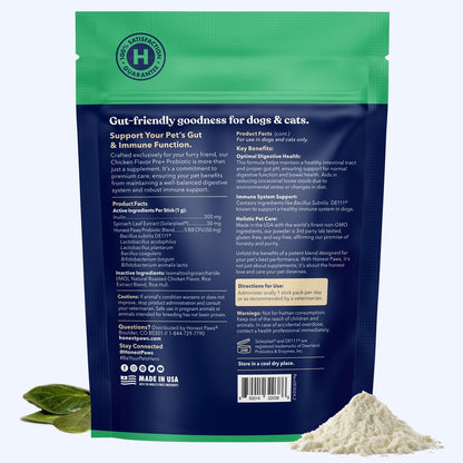 Honest Paws Probiotics for Dogs - Digestive & Immune Support Powder with Prebiotic Made in The USA, Chicken Flavor (30 Sticks)