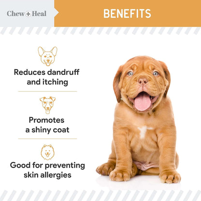 Salmon Oil for Dogs - 180 Soft Chew Omega Treats for Skin and Coat - Fish Oil Blend of Essential Fatty Acids, Omega 3 and 6, Vitamins, Antioxidants and Minerals - Made in USA