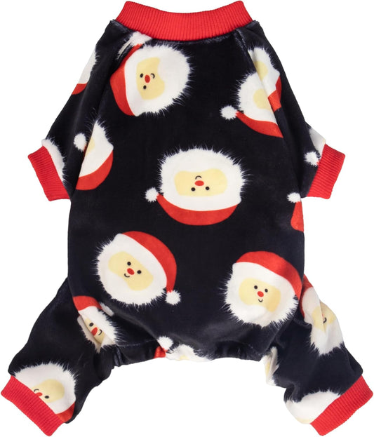 Fitwarm Santa Claus Dog Christmas Pajamas, Winter Doggy Clothes for Small Dogs Boy Girl, Fleece Dog Jammies with Feet, Holiday Pet Outfit, Black, White, Red, Medium