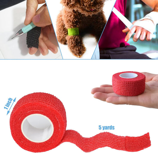 9 Pack 1" x 5 Yards Self Adhesive Bandage Wrap Self Stick Wrap for Ankle, Wrist, Finger, Sports, Breathable Cohesive Vet Tape for Pets (Red)
