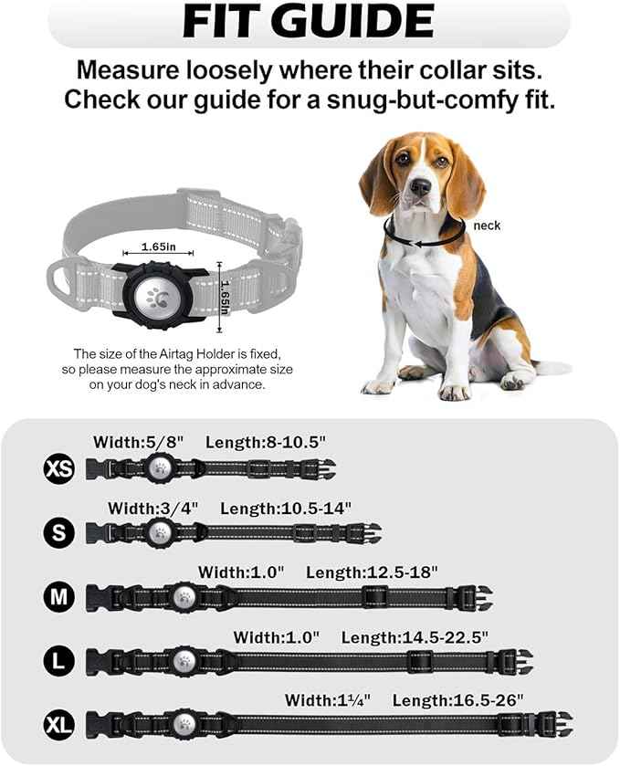 TagME Airtag Dog Collar,Waterproof Reflective Pet Collar with Airtag Holder,Soft Padded and Double D-Rings for Large Dogs,Black