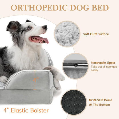 Comfort Expression Medium Dog Beds Waterproof Orthopedic Foam Dog Sofa Beds for Medium Large Dogs Comfy Pet Bed with Washable Removable Cover & Non-Slip Bottom(Medium,Grey White)