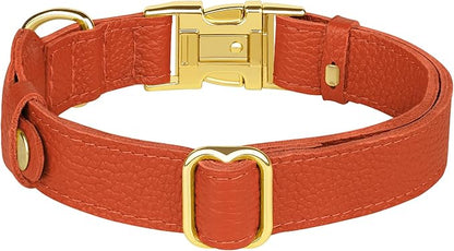 Leather Airtag Dog Collar - Soft Tracking Dog Collar with Apple AirTag Holder and Metal Buckle - Safety GPS Pet Collars for Small Medium Large Dogs Puppy Pink Red (Orange, L, 17"-21" Neck Fit)