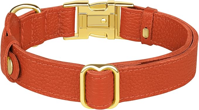 Leather Airtag Dog Collar - Soft Tracking Dog Collar with Apple AirTag Holder and Metal Buckle - Safety GPS Pet Collars for Small Medium Large Dogs Puppy Pink Red (Orange, XL, 20"-25" Neck Fit)