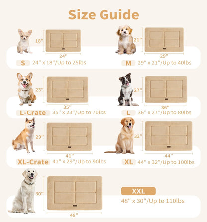 Made4Pets Dog Crate Pad Bed for Medium Large Dogs, Washable & Reversible, Anti-Slip Kennel Mat for Cozy Sleeping, Soft Fluffy Dog Bed for Indoor & Outdoor Use, 35"x23", Khaki