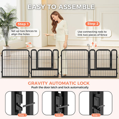 24 Inch 8 Panels Dog Playpen - Metal Pet Exercise Pen for Puppy, Indoor/Outdoor Dog Fence for Yard, Garden, Camping & RV Travel