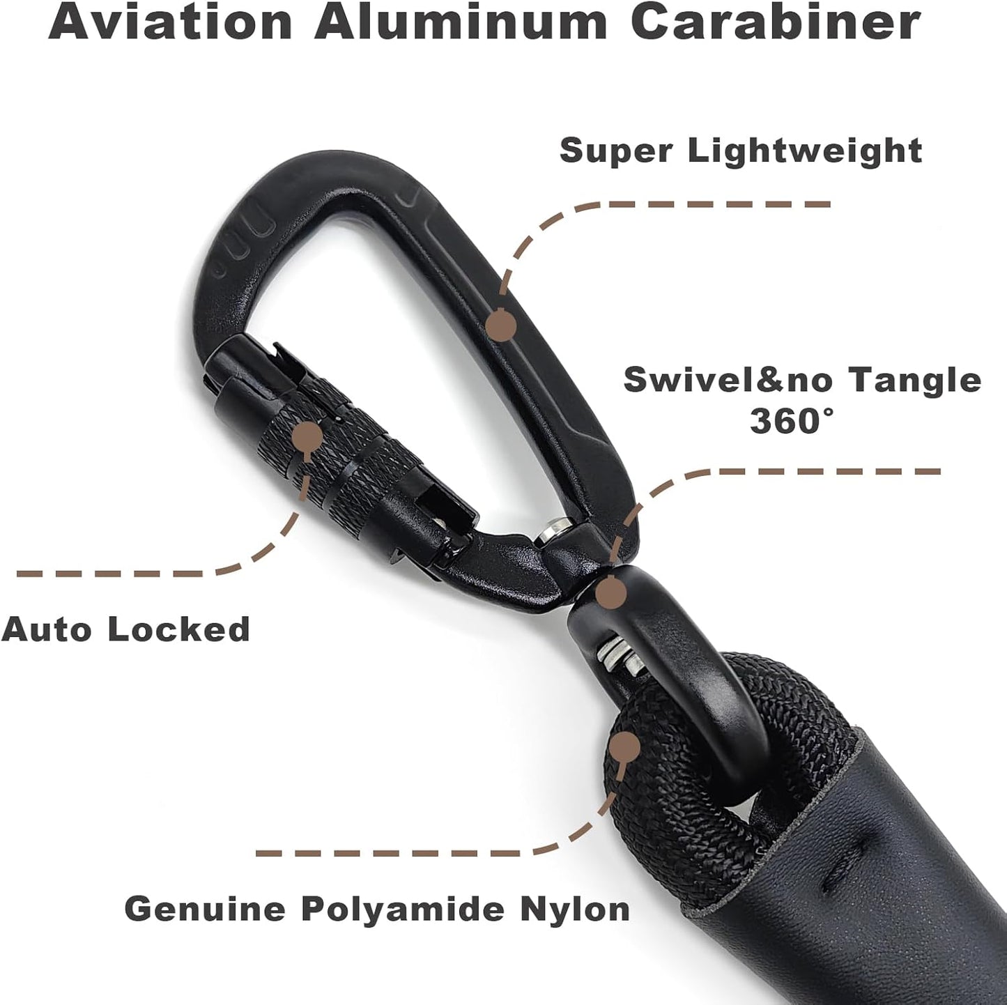 Rope Dog Leash, 4 ft Heavy Duty Dog Leash with Aviation Aluminum Auto Locking Carabiner, Strong Nylon Pet Lead for Small, Medium, Large Dogs (Brown, 4FT)