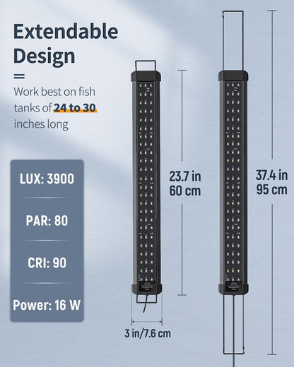 Pawfly 11 W Terrarium Reptile LED Light for 12" to 18" Terrarium Extendable Reptile Tank Light with Full Spectrum Brilliant White Blue Red Lights with Day & Night Modes and Adjustable Brightness